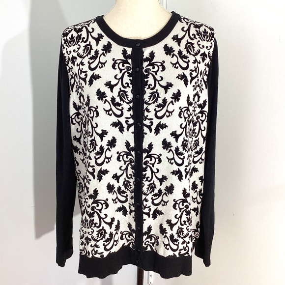 CHARTER CLUB WOMAN PLUS 1X BLACK KNIT CARDIGAN SILVER LUREX BEADS PARTY … - Picture 1 of 11